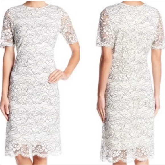 Sharagano Dresses | Sharagano White Lace Knee Length Dress Size 4 | Color: White | Size: 4 | Ejayjay's Closet